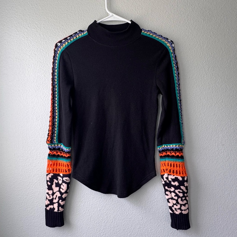 Free People Switch It Up Thermal Long Sleeve Top SZ XS Crochet Boho Colorful - Picture 2 of 6
